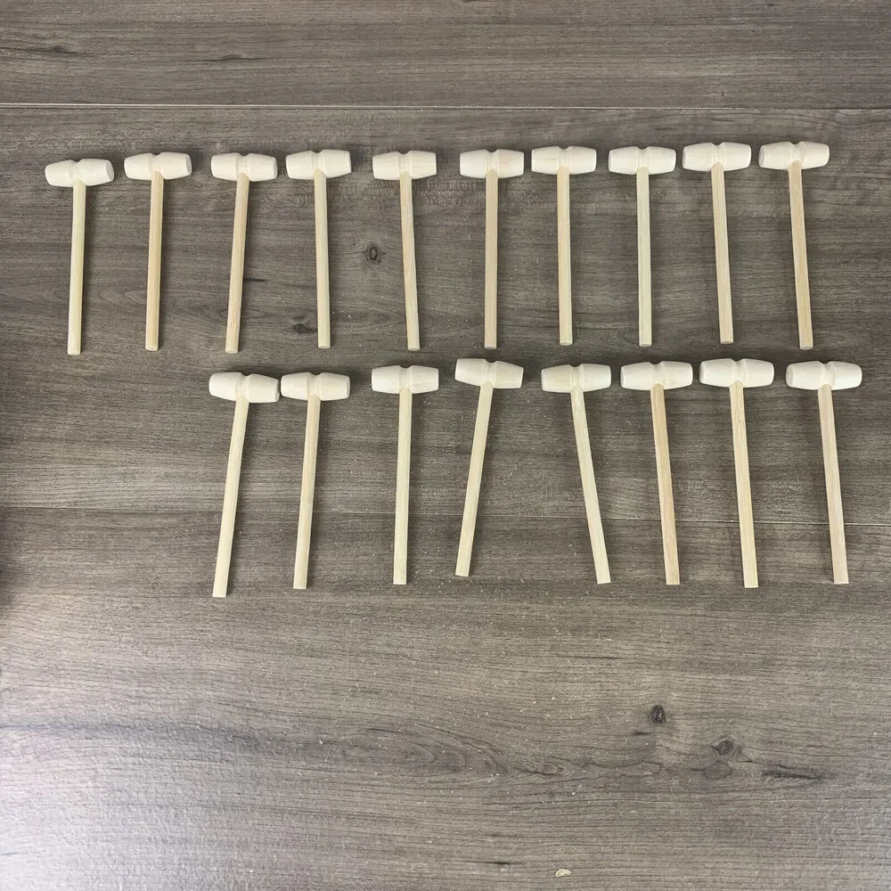 18 pcs Wooden Mini Hammers Multi-Purpose Natural Wood Hammer for Kids Toys Crab